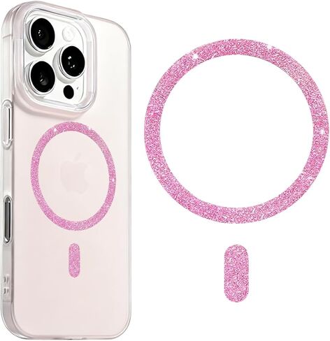 مجموعة تحويل الملصقات Magsafe ذات الحلقات المغناطيسية العالمية المتوافقة مع سلسلة iPhone 16/15/14/13/12 وجميع حافظات الهاتف، للشحن اللاسلكي وحامل حامل مغناطيسي للسيارة (4، وردي) in Kuwait