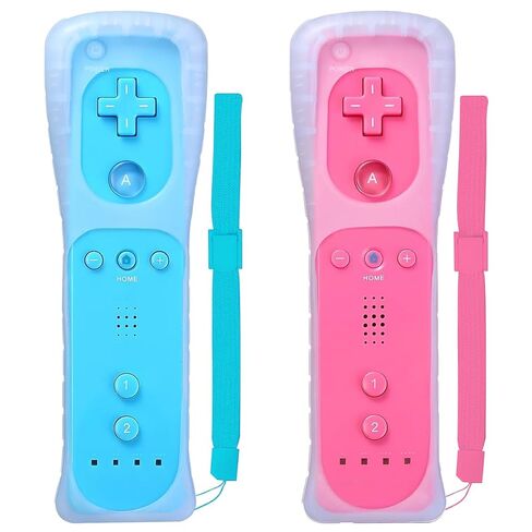 وحدة تحكم SWCTIM Wii 2 Pack، وحدة تحكم عن بعد متوافقة مع Wii/Wii U مع حافظة من السيليكون وحزام المعصم (أزرق ووردي) in Kuwait
