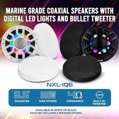 DS18 NXL-IQ6/BK مكبر صوت بحري متحد المحور مقاس 6.5 بوصات ثنائي الاتجاه مع أضواء LED رقمية ومكبر صوت رصاصي 150 وات 4 أوم، مقاوم للماء IP65، زوج in Kuwait