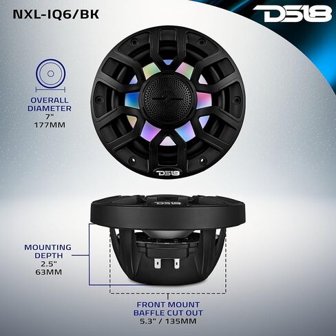 DS18 NXL-IQ6/BK مكبر صوت بحري متحد المحور مقاس 6.5 بوصات ثنائي الاتجاه مع أضواء LED رقمية ومكبر صوت رصاصي 150 وات 4 أوم، مقاوم للماء IP65، زوج in Kuwait