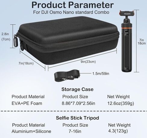 PellKing Selfie Stick & Carrying Case 2 in 1 Kit for DJI Osmo Nano, 21in Selfie Stick Tripod with Magnetic Quick Release Mount, Portable Hard Case, Vlog & Travel Essential for DJI Osmo Nano in Kuwait