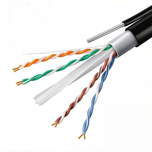 كابل إيثرنت ضخم بطول 200 قدم، كابل إيثرنت مقاوم للماء خارجي Cat6 مع رسول، نحاس نقي، سترات مزدوجة (PVC+LLDPE)، UTP، 23AWG، POE، مقاوم للطقس والأشعة فوق البنفسجية - مثالي للشبكات الخارجية in Kuwait