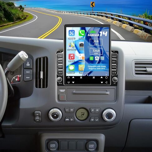 Android 14 Double Din Car Stereo ترقية راديو Honda Ridgeline 2006-2014، شاشة لمس 9.7 بوصة مع Carplay لاسلكي Android Auto GPS WiFi Bluetooth RDS DSP SWC Mirrorlink كاميرا احتياطية in Kuwait