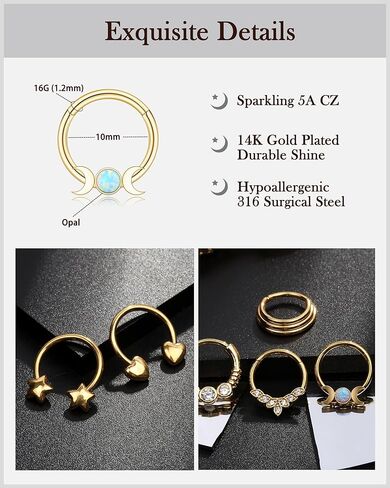 حلقات الحاجز من Gemtastic 16 جرام مطلية بالذهب لثقب الأنف للنساء in Saudi Arabia