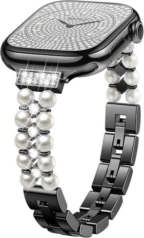 SOLOLUP سوار مطرز باللؤلؤ لأساور ساعات Apple للنساء SE 3/2 40 مم 41 مم 42 مم 38 مم، سوار معصم مجوهرات معدني رفيع أنيق قابل للتعديل لسلسلة iWatch Serie 11 10 9 8 7 6 5 4 3، ضوء النجوم in Kuwait