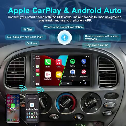 راديو ما بعد البيع 4+64 جيجا بايت Android 15 مع حزام لسيارة Toyota Tundra 1999-2002 مع CarPlay Android Auto، ترقية 7 بوصة في لوحة القيادة ستيريو بلوتوث مزدوج الدين مع كاميرا احتياطية وواي فاي in Kuwait