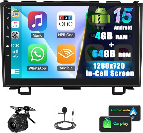 SIXTOP 4G+64G Android Car Stereo Radio for Honda CRV 2007-2011 Wireless CarPlay Android Auto Bluetooth 5.0 GPS Head Unit 9 Inch InCell Touch Screen1280*720 FM/RDS WiFi 32 EQ SWC AHD Backup Camera in Kuwait