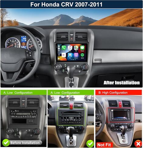 SIXTOP 4G+64G Android Car Stereo Radio for Honda CRV 2007-2011 Wireless CarPlay Android Auto Bluetooth 5.0 GPS Head Unit 9 Inch InCell Touch Screen1280*720 FM/RDS WiFi 32 EQ SWC AHD Backup Camera in Kuwait