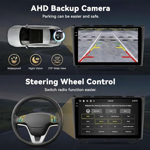 SIXTOP 4G+64G Android Car Stereo Radio for Honda CRV 2007-2011 Wireless CarPlay Android Auto Bluetooth 5.0 GPS Head Unit 9 Inch InCell Touch Screen1280*720 FM/RDS WiFi 32 EQ SWC AHD Backup Camera in Kuwait