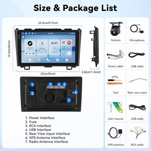 SIXTOP 4G+64G Android Car Stereo Radio for Honda CRV 2007-2011 Wireless CarPlay Android Auto Bluetooth 5.0 GPS Head Unit 9 Inch InCell Touch Screen1280*720 FM/RDS WiFi 32 EQ SWC AHD Backup Camera in Kuwait