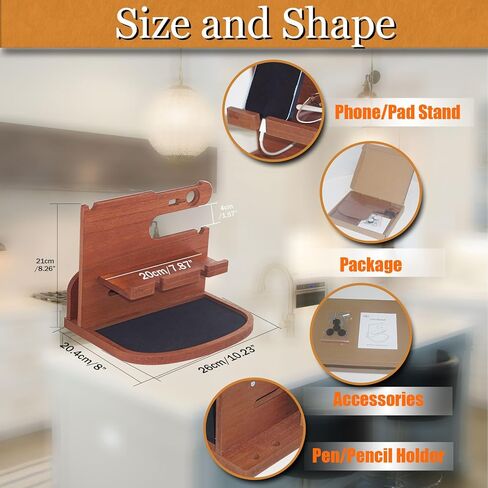 Krismax Wood Phone Docking Station for Men, Husband, Dad.-Nightstand & Desk Organizer-Anniversary Idea from Wife-Wallet, Key Holder,Watch & Essentials in Kuwait