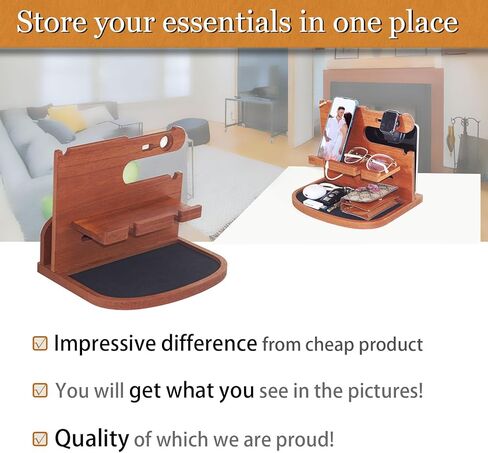 Krismax Wood Phone Docking Station for Men, Husband, Dad.-Nightstand & Desk Organizer-Anniversary Idea from Wife-Wallet, Key Holder,Watch & Essentials in Kuwait