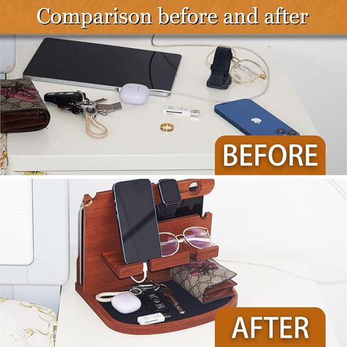 Krismax Wood Phone Docking Station for Men, Husband, Dad.-Nightstand & Desk Organizer-Anniversary Idea from Wife-Wallet, Key Holder,Watch & Essentials in Kuwait
