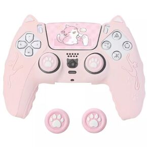 Defsedar Adorable Cat Paw for PS5 Controller Skins، غطاء واقٍ من السيليكون الوردي مع غطاءين لمقبض Cat Paw، جلد ناعم مضاد للانزلاق متوافق مع وحدة تحكم PlayStation 5 in Kuwait