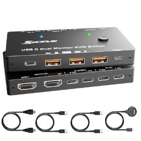 USB C KVM Switch 2 شاشات 2 أجهزة كمبيوتر محمولة 4K @ 60 هرتز، شاشات مزدوجة KVM Switch لجهازي كمبيوتر محمول يشاركان شاشتين و4 منافذ USB3.0، مع 87 وات PD، تحتاج برامج التشغيل إلى التثبيت in Kuwait