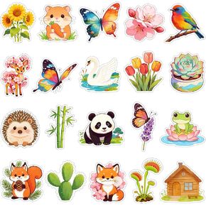 200Pcs Nature Stickers for Scrapbooking, Forest Animal Stickers with Panda Rabbit Sunflower, Aesthetic Nature Decals for Adults for Decoration, Vinyl Decals for Laptop Water Bottle Diary Luggage in Saudi Arabia