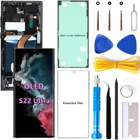 استبدال شاشة OLED لهاتف Samsung Galaxy S22 Ultra 5G لهاتف Samsung S22Ultra SM-S908U SM-S908U1 شاشة LCD محول رقمي يعمل باللمس يدعم بصمة الإصبع S-Pen (إطار أبيض + واقي + لاصق + أدوات) in Kuwait
