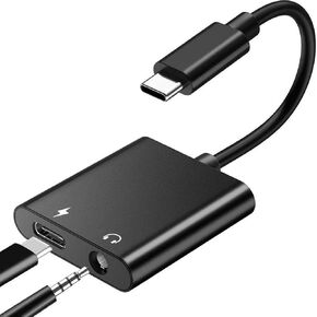 محول USB-C لسماعات الأذن بمنفذ شاحن جاك 3.5 مم لهاتف Galaxy Z Flip 3، Fold 3 5G، ميكروفون مقسم يدعم محول سماعة الرأس من النوع C بدون استخدام اليدين مع Samsung Flip3 5G. Fold3 PH-PH19905H3W-9، أسود in Kuwait
