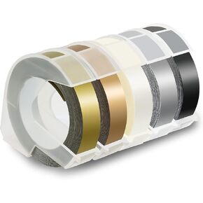 Pristar Compatible Embossing Tape Self-Adhesive Replacement for Dymo Embossing Label Maker Organizer Xpress, White on Black/Silver/Clear/Gold/Champagne Gold, 3/8 in x 9.8 ft, 5-Pack in Saudi Arabia