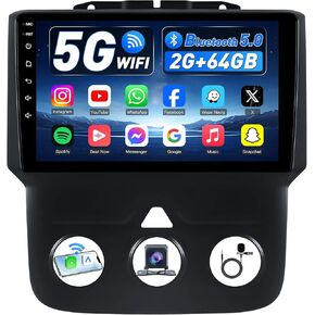 4Core+64G ROM راديو السيارة لـ Dodge Ram 1500 2500 3500 2013-2018: 1280 * 800 HD 9 بوصة تعمل باللمس استبدال ستيريو Carplay Android Auto 1080P كاميرا احتياطية GPS FM RDS 5G WiFi Bluetooth 5.0 in Kuwait