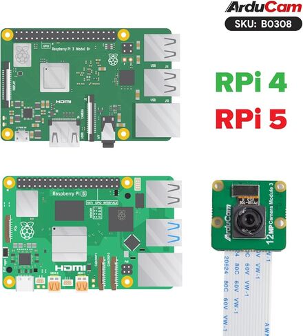 Arducam لوحدة كاميرا Raspberry Pi 3، 12 ميجابكسل IMX708 75 درجة (D) كاميرا Pi بتركيز ثابت V3، لـ Raspberry Pi 5/4B/3B+، Zero in Kuwait