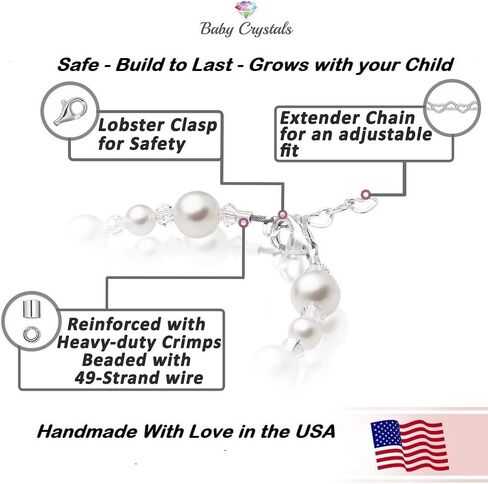 Baby Crystals Baptism Pearl Bracelet for Girls, Sterling Silver Cross Charm Baptism Gifts for Girl with white European simulated Pearls, elegant Girls Jewelry in Saudi Arabia