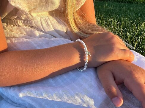 Baby Crystals Baptism Pearl Bracelet for Girls, Sterling Silver Cross Charm Baptism Gifts for Girl with white European simulated Pearls, elegant Girls Jewelry in Saudi Arabia