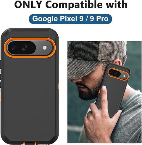 حافظة لهاتف Google Pixel 9/Pixel 9 Pro (2024)، غطاء هاتف خلوي شديد التحمل مع واقي شاشة مدمج للحماية من السقوط العسكري ومقاوم للصدمات لهاتف Pixel 9/9 Pro (برتقالي) in Kuwait