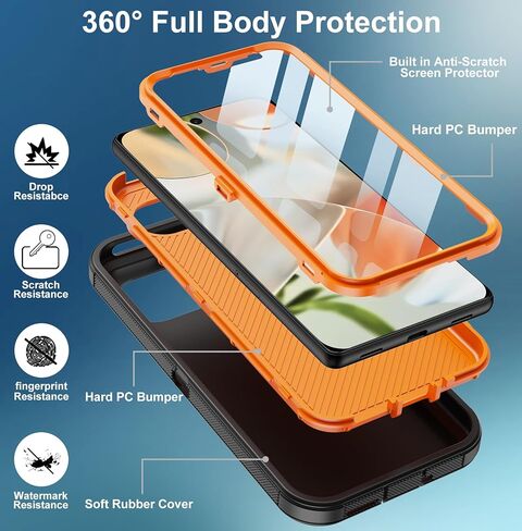 حافظة لهاتف Google Pixel 9/Pixel 9 Pro (2024)، غطاء هاتف خلوي شديد التحمل مع واقي شاشة مدمج للحماية من السقوط العسكري ومقاوم للصدمات لهاتف Pixel 9/9 Pro (برتقالي) in Kuwait
