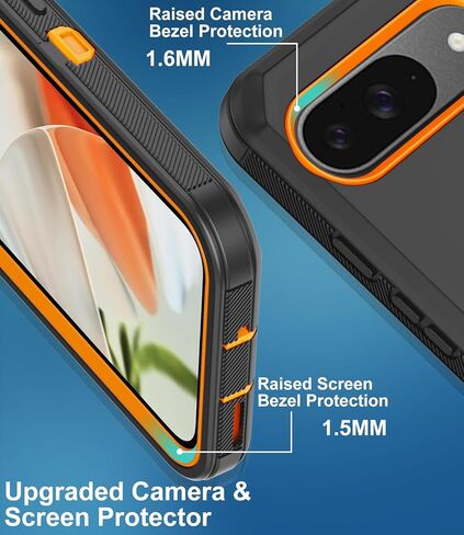 حافظة لهاتف Google Pixel 9/Pixel 9 Pro (2024)، غطاء هاتف خلوي شديد التحمل مع واقي شاشة مدمج للحماية من السقوط العسكري ومقاوم للصدمات لهاتف Pixel 9/9 Pro (برتقالي) in Kuwait