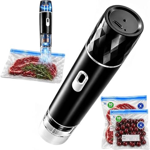 Compact Vacuum Sealer for Food, Powerful Handheld Vacuum Sealer with Visible Liquid Control, 20 Reusable Vacuum Bags, Keeps Food Fresh 12x Longer, Idea for Meal Prep, Fridge Storage (Black) in Kuwait