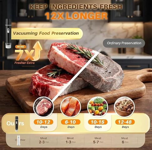 Compact Vacuum Sealer for Food, Powerful Handheld Vacuum Sealer with Visible Liquid Control, 20 Reusable Vacuum Bags, Keeps Food Fresh 12x Longer, Idea for Meal Prep, Fridge Storage (Black) in Kuwait
