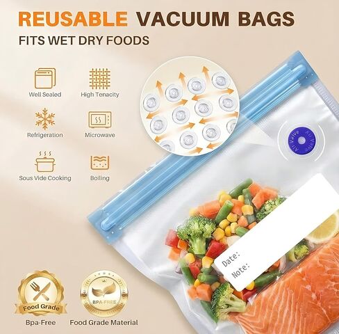 Compact Vacuum Sealer for Food, Powerful Handheld Vacuum Sealer with Visible Liquid Control, 20 Reusable Vacuum Bags, Keeps Food Fresh 12x Longer, Idea for Meal Prep, Fridge Storage (Black) in Kuwait