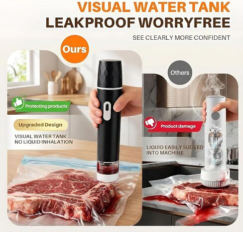 Compact Vacuum Sealer for Food, Powerful Handheld Vacuum Sealer with Visible Liquid Control, 20 Reusable Vacuum Bags, Keeps Food Fresh 12x Longer, Idea for Meal Prep, Fridge Storage (Black) in Kuwait