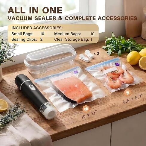 Compact Vacuum Sealer for Food, Powerful Handheld Vacuum Sealer with Visible Liquid Control, 20 Reusable Vacuum Bags, Keeps Food Fresh 12x Longer, Idea for Meal Prep, Fridge Storage (Black) in Kuwait