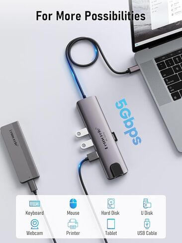 Lemorele USB C Hub Multiport Adapter 10-in-1 for MacBook Pro with HDMI 4K 60Hz, Gigabit Ethernet, 100W Power Delivery, 2 USB 3.0 Ports, SD/TF Card Reader, for HP/Dell/Lenovo Laptops in Kuwait