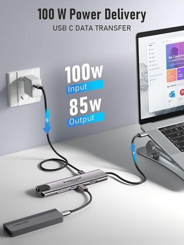Lemorele USB C Hub Multiport Adapter 10-in-1 for MacBook Pro with HDMI 4K 60Hz, Gigabit Ethernet, 100W Power Delivery, 2 USB 3.0 Ports, SD/TF Card Reader, for HP/Dell/Lenovo Laptops in Kuwait