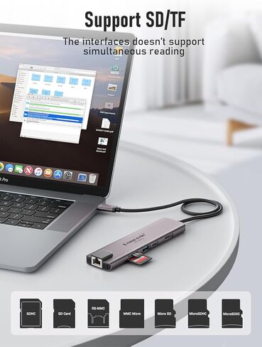 Lemorele USB C Hub Multiport Adapter 10-in-1 for MacBook Pro with HDMI 4K 60Hz, Gigabit Ethernet, 100W Power Delivery, 2 USB 3.0 Ports, SD/TF Card Reader, for HP/Dell/Lenovo Laptops in Kuwait