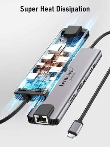 Lemorele USB C Hub Multiport Adapter 10-in-1 for MacBook Pro with HDMI 4K 60Hz, Gigabit Ethernet, 100W Power Delivery, 2 USB 3.0 Ports, SD/TF Card Reader, for HP/Dell/Lenovo Laptops in Kuwait