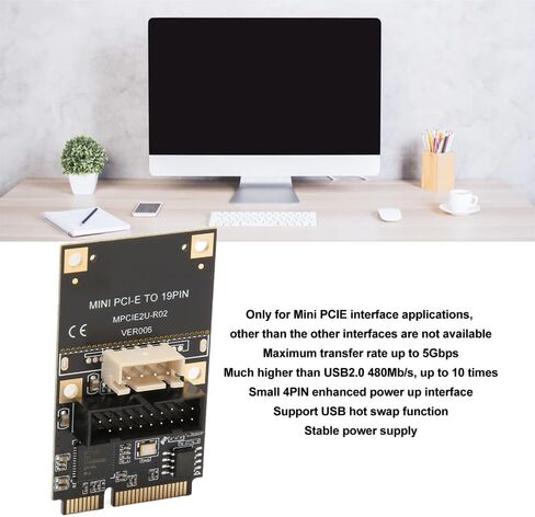 بطاقة توسيع Mini PCIe إلى USB 3.2 Gen1 ذات 19 سنًا - محول اللوحة الأمامية بسرعة 5 جيجابت في الثانية مع USB Hot-Swap ورقاقة التحكم الرئيسية لأنظمة Windows in Kuwait