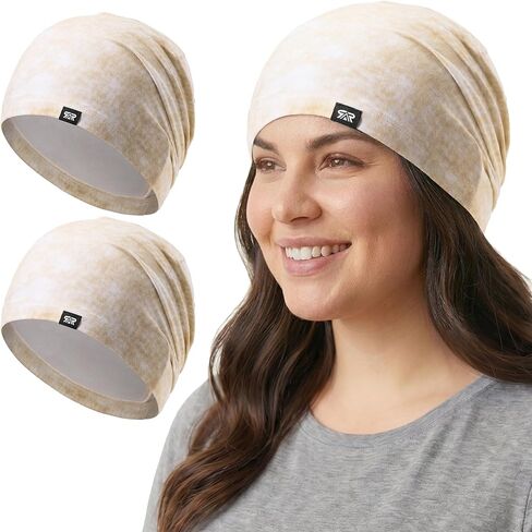 2Pcs Slouchy Beanie Hat for Men Women Lightweight Cotton Skull Cap Thin Sleep Hat Chemo Cap for Running Cycling All Seasons in Kuwait