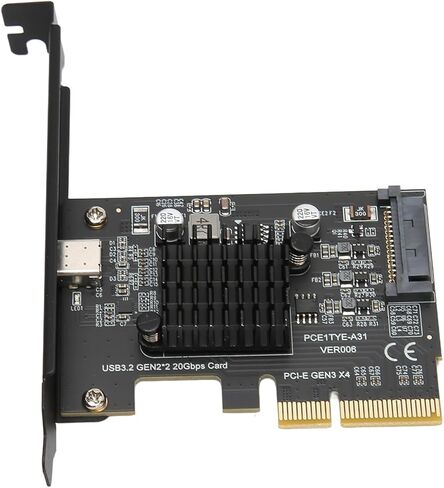 بطاقة توسيع SUNGOOYUE USB 3.2 Gen 2، PCIe إلى النوع C مع نقل بيانات بسرعة 20 جيجابت في الثانية وموصل طاقة 15 سنًا، لـ 10 11 32 64 بت in Kuwait