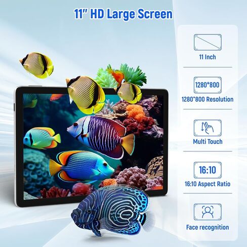 Tablet, Android tablet 11 Inch, 128GB ROM+1TB, Octa-Core Gaming Tablet with Widevine L1, 6800mAh Battery, WiFi 6, BT 5.3, Dual Camera 5MP+8MP, Face ID Computer Tablets for Adults/Student/Business in Kuwait