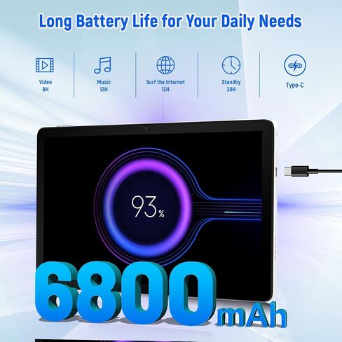 Tablet, Android tablet 11 Inch, 128GB ROM+1TB, Octa-Core Gaming Tablet with Widevine L1, 6800mAh Battery, WiFi 6, BT 5.3, Dual Camera 5MP+8MP, Face ID Computer Tablets for Adults/Student/Business in Kuwait