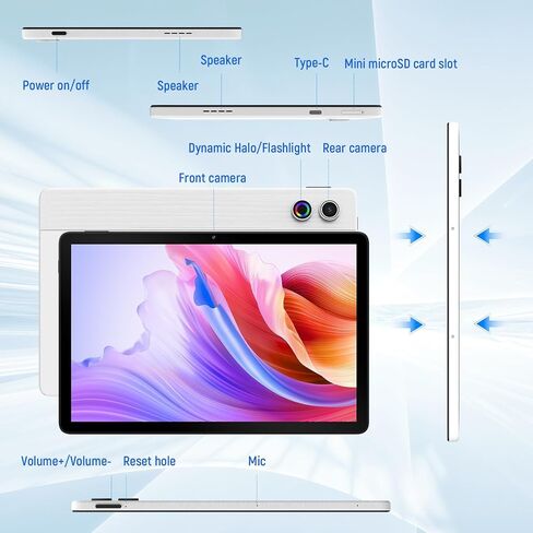 Tablet, Android tablet 11 Inch, 128GB ROM+1TB, Octa-Core Gaming Tablet with Widevine L1, 6800mAh Battery, WiFi 6, BT 5.3, Dual Camera 5MP+8MP, Face ID Computer Tablets for Adults/Student/Business in Kuwait
