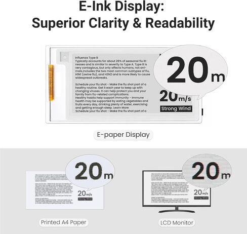 شاشة حبر إلكتروني مقاس 2.13 بوصة مع لوحة تطوير ESP32-S3، شاشة عرض ورق إلكتروني باللونين الأسود/الأبيض بدقة 122 × 250، مدفوعة بواجهة SPI، واستهلاك طاقة منخفض للغاية (بدون علبة أكريليك) in Kuwait