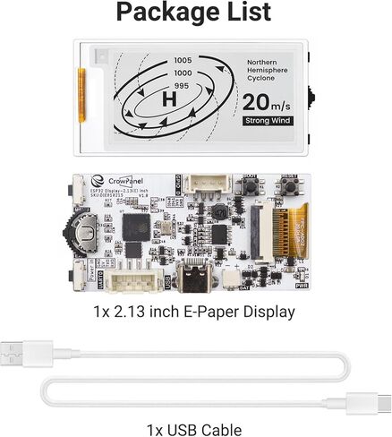 شاشة حبر إلكتروني مقاس 2.13 بوصة مع لوحة تطوير ESP32-S3، شاشة عرض ورق إلكتروني باللونين الأسود/الأبيض بدقة 122 × 250، مدفوعة بواجهة SPI، واستهلاك طاقة منخفض للغاية (بدون علبة أكريليك) in Kuwait