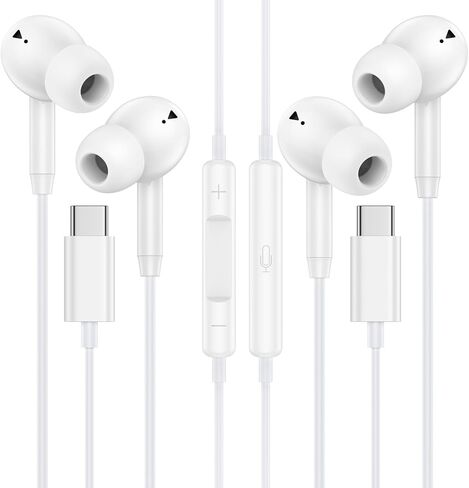 سماعات أذن سلكية USB C سماعات أذن سلكية لهاتف iPhone 17e 17 Pro Max 17Pro 17 16 Pro Max 16 Plus 16Pro 16e 15Pro Max/Plus/Pro 15، قطعتان من سماعات الأذن USBC مع ميكروفون لهاتف Samsung S26 S25 in Kuwait