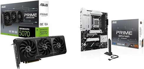 مجموعة من بطاقة الرسومات ASUS The SFF-Ready Prime GeForce RTX™ 5070 OC Edition 12GB GDDR7 + اللوحة الأم ASUS Prime X870-P WiFi AMD AM5 ATX، DDR5، PCIe 5.0، PCIe 5.0 x16، 4X M.2، Wi-Fi 7، 2.5 جيجا بايت LAN in Kuwait