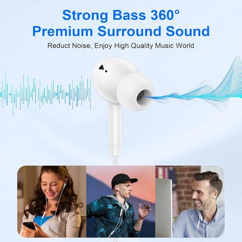 سماعات أذن سلكية USB C سماعات أذن سلكية لهاتف iPhone 17e 17 Pro Max 17Pro 17 16 Pro Max 16 Plus 16Pro 16e 15Pro Max/Plus/Pro 15، قطعتان من سماعات الأذن USBC مع ميكروفون لهاتف Samsung S26 S25 in Kuwait